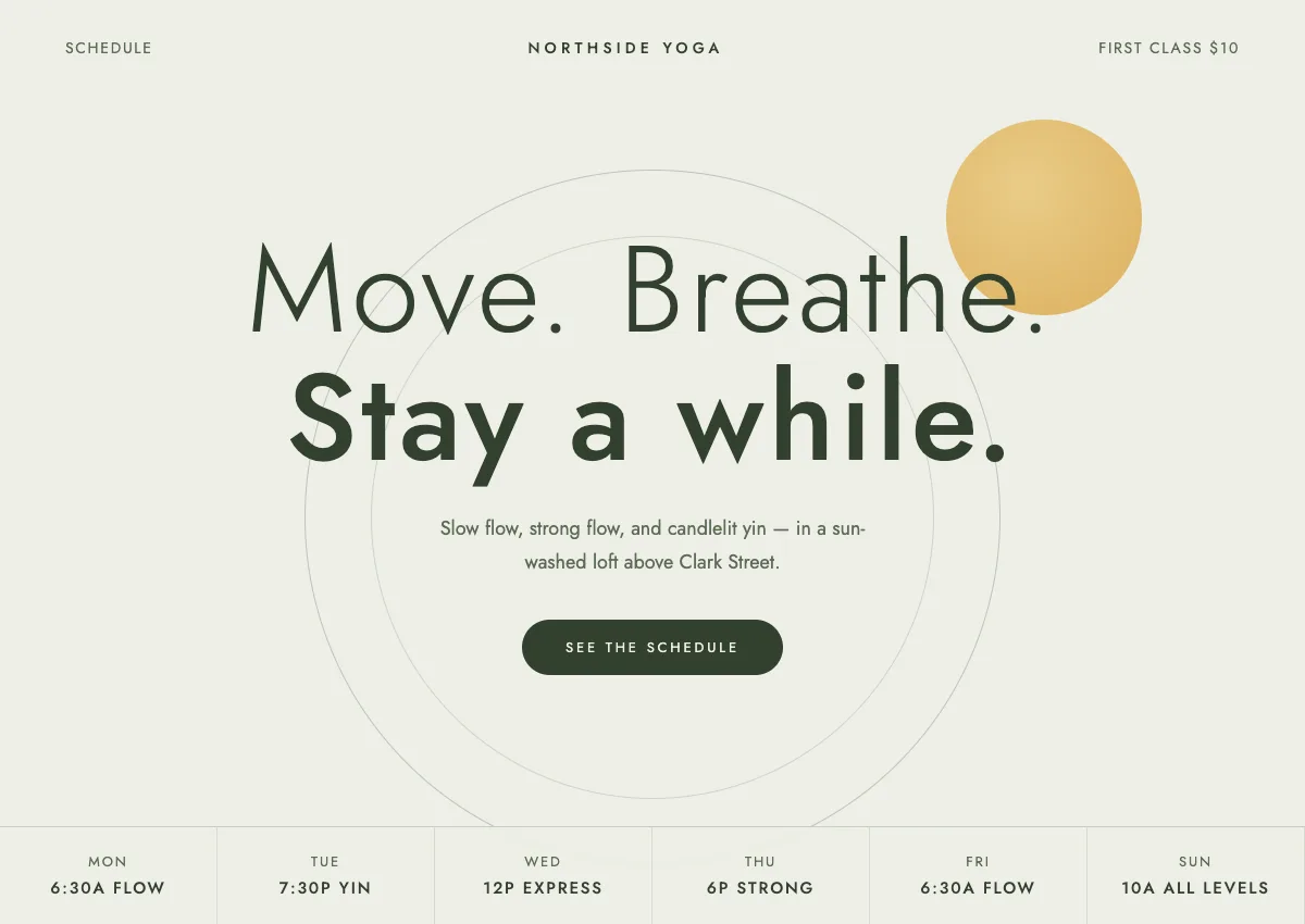 Northside Yoga website concept