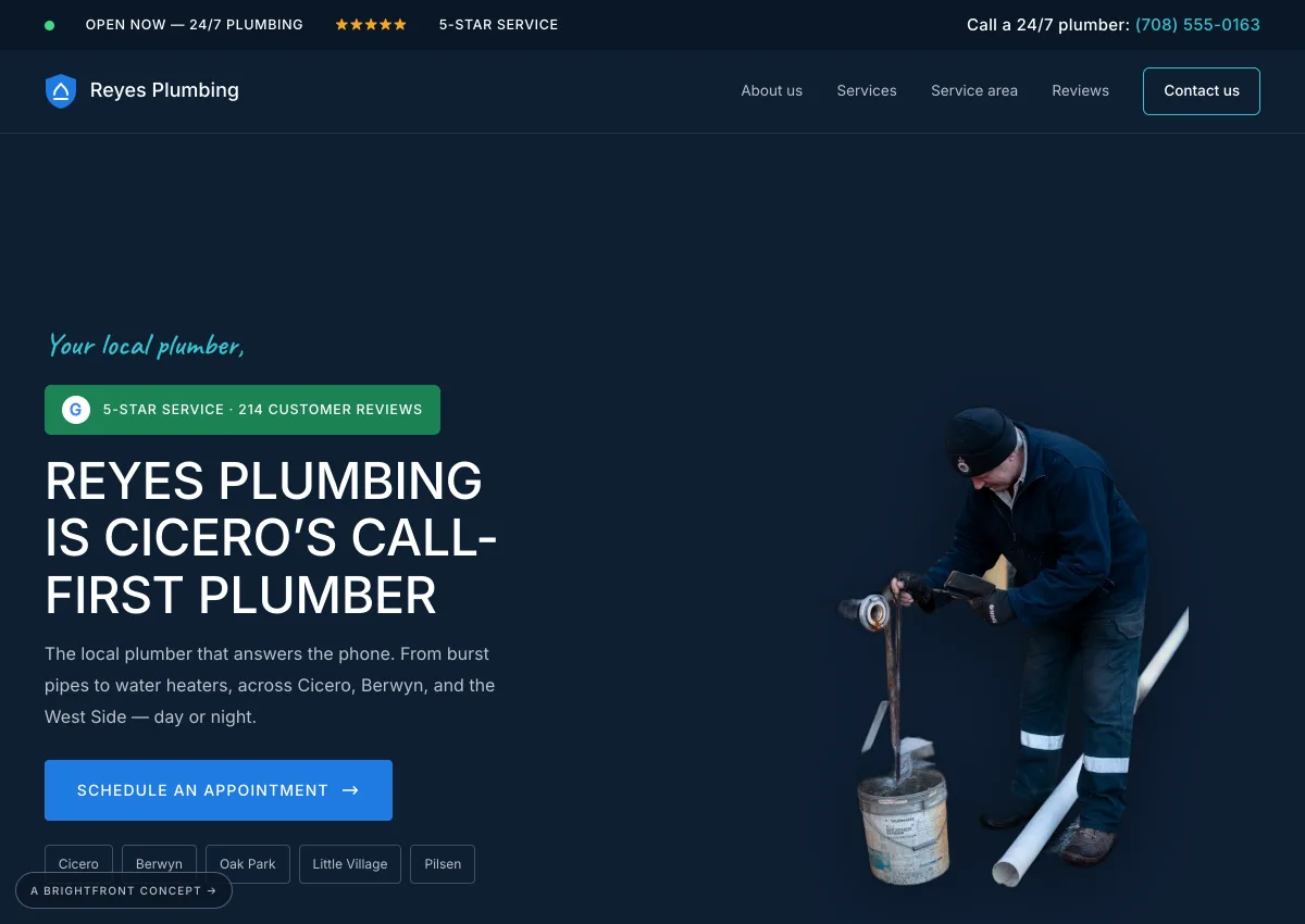 Reyes Plumbing — plumbing website concept by BrightFront