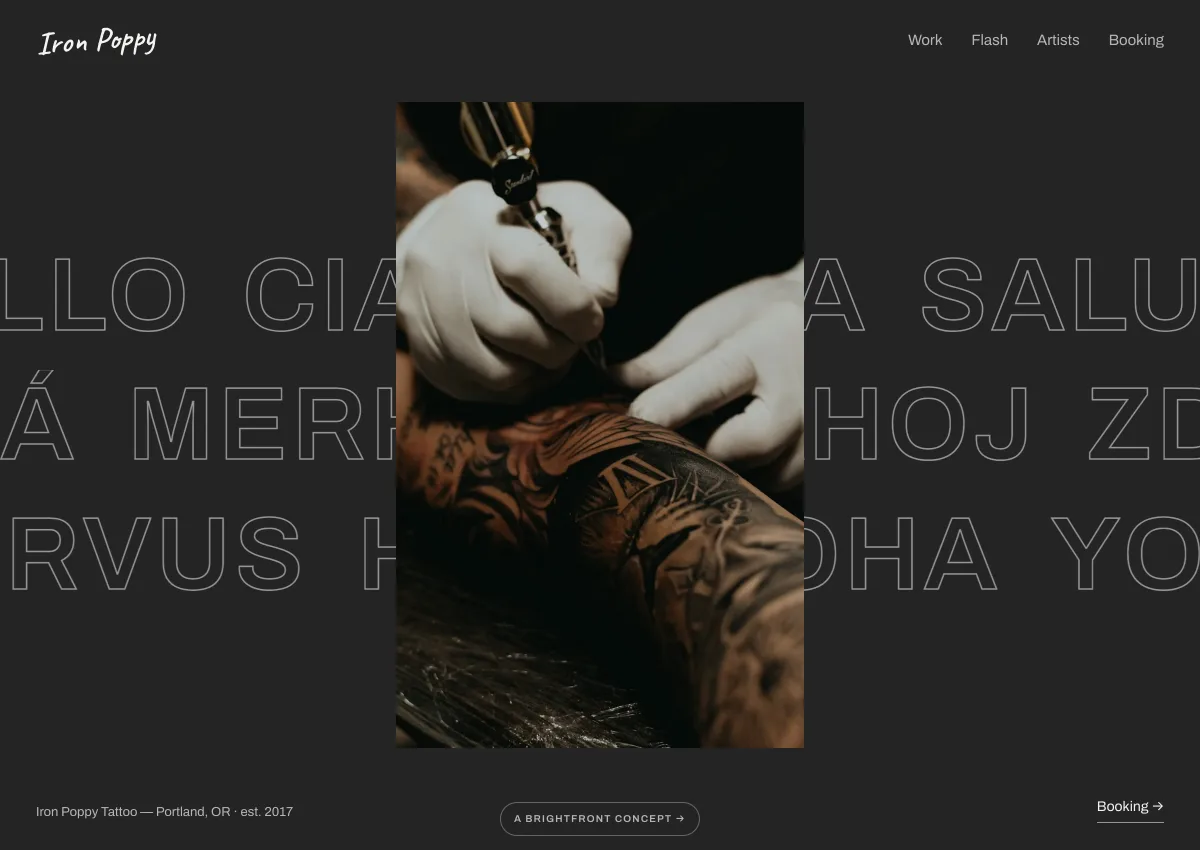 Iron Poppy Tattoo — tattoo studio website concept by BrightFront